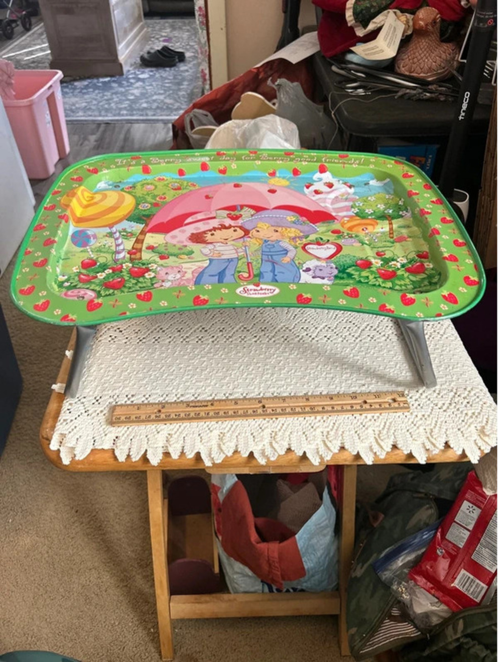 2003 strawberry shortcake metal lap tray
